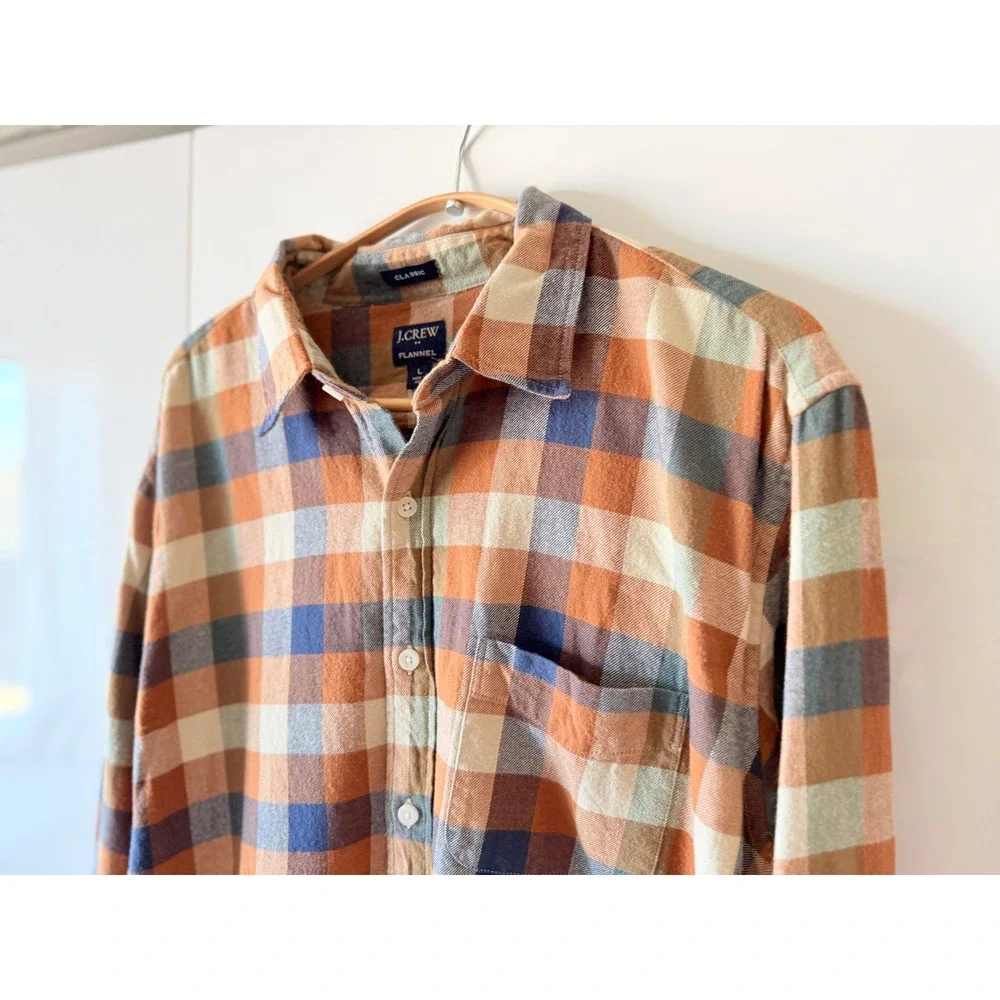 J.Crew Multicolor Plaid Flannel Button Down Shirt Cotton Mens L